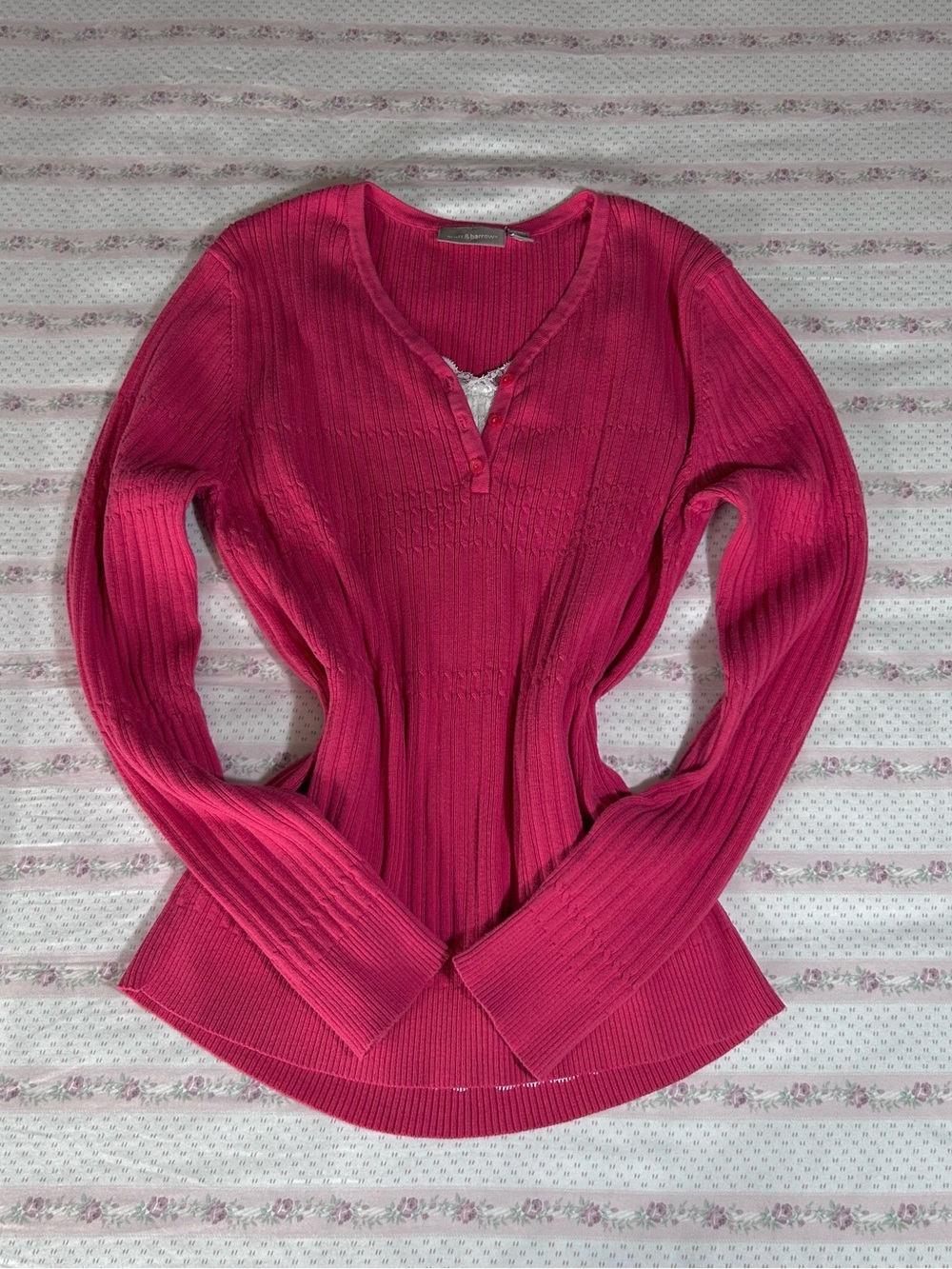 croft & barrow CottonFuchsia Ribbed V-Neck Sweater
